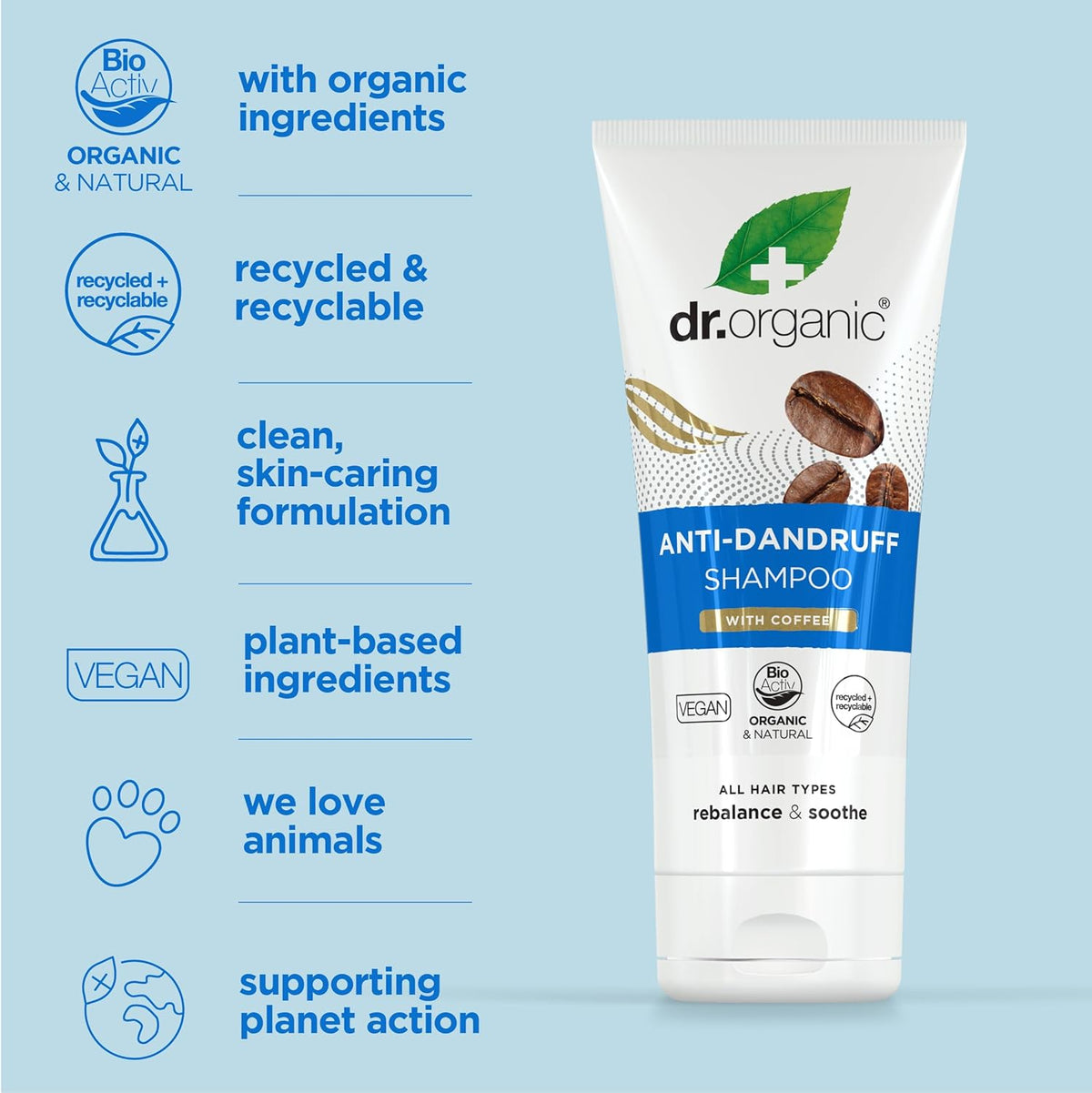 Dr Organic Organic Plus Anti Dandruff Shampoo With Coffee 200ml
