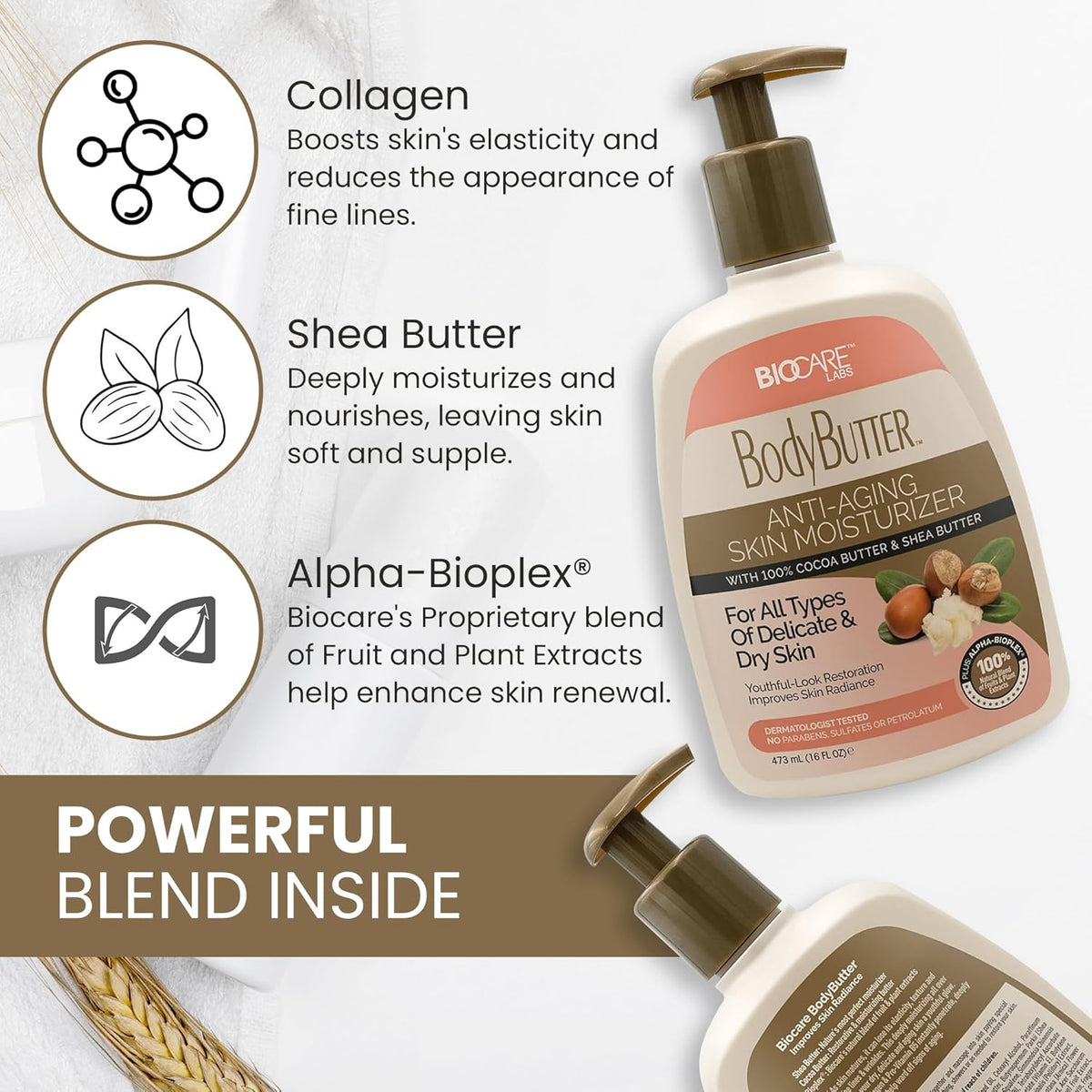 BioCare Body Butter With Cocoa And Shea Butter Anti Aging Pump Lotion 473ml-2