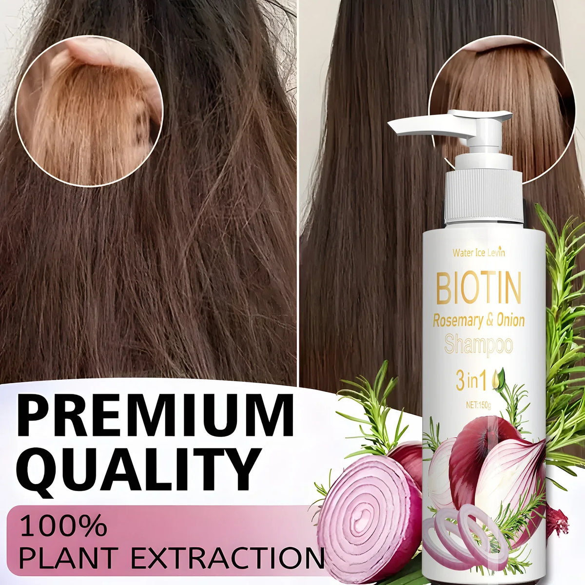 Biotin Rosemary Onion 3 in 1 Shampoo for Hair Care