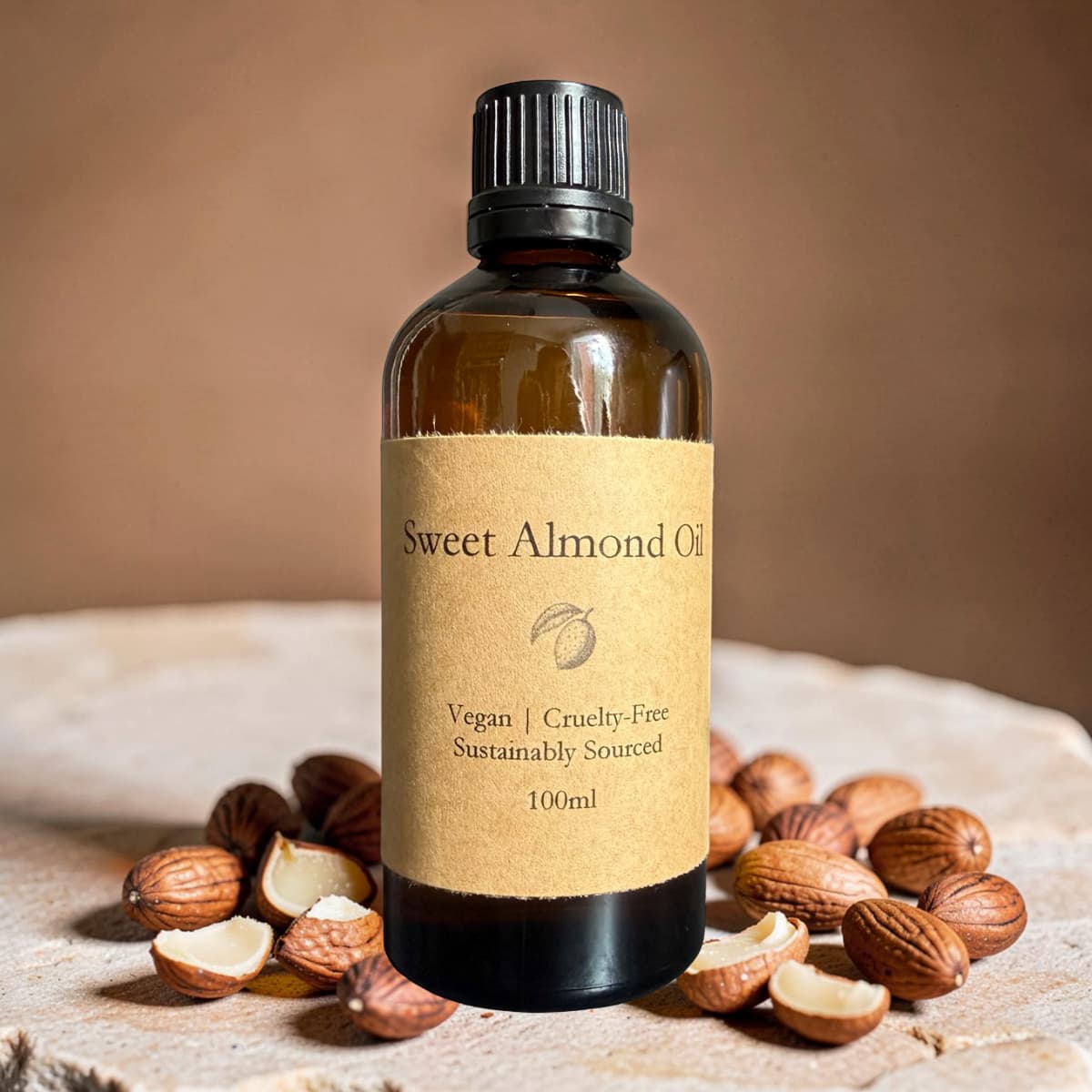Sweet Almond Carrier Oil | Cold-Pressed Vegan 100 ml Amber Bottle-0